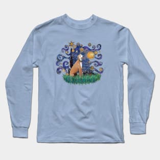 A Starry Night (Van Gogh) Derivative Featuring a Light Red Greyhound Long Sleeve T-Shirt